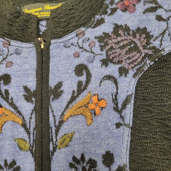 Alpaca Acrylic wool designer threads zip front floral knit jacket sustainable - Picture 7 of 7
